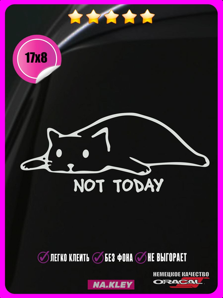 Перейти на страницу товара Наклейка авто Кот NOT TODAY 17х8