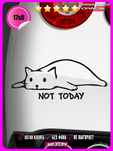 Перейти на страницу товара Наклейка на авто Кот NOT TODAY 17х8